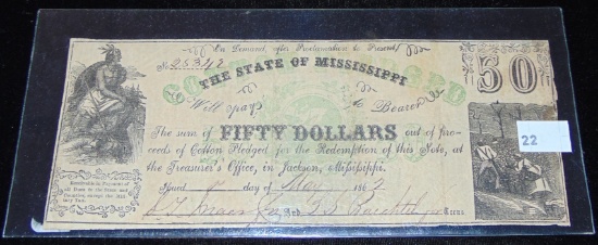 Mississippi 1862 $50 Note.