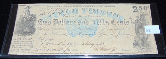 Mississippi 1862 $2.50 Note.