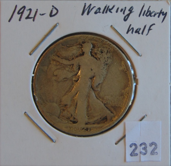 1921-D Walking Liberty Half Dollar (key date).