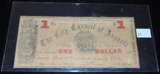 1863 Bank of Augusta, Ga. $1 Note.