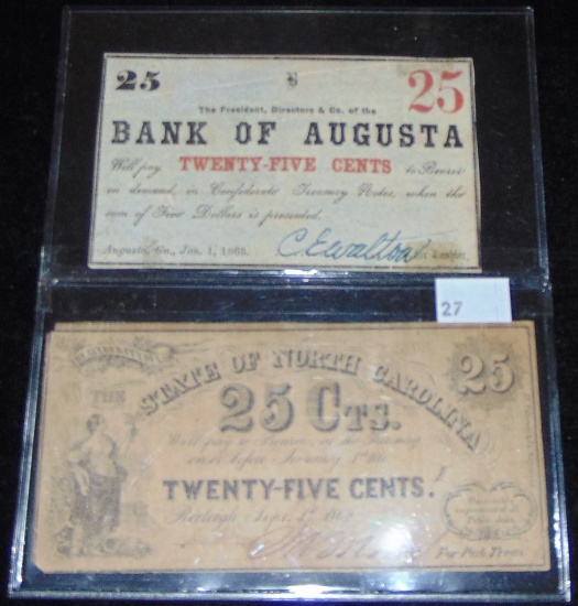 1863 Georgia & 1862 North Carolina 25¢ Notes.