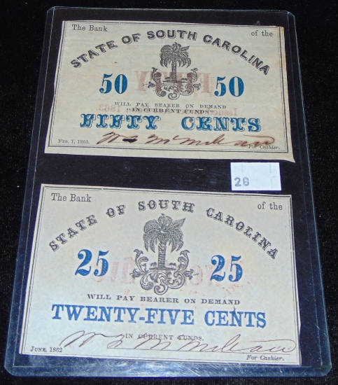 1962, 1963 Stae of South Carolina 25¢ Notes.