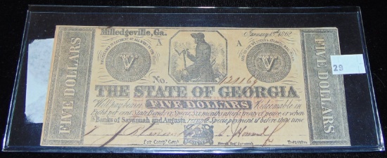 1962 State of Georgia $5 Note.