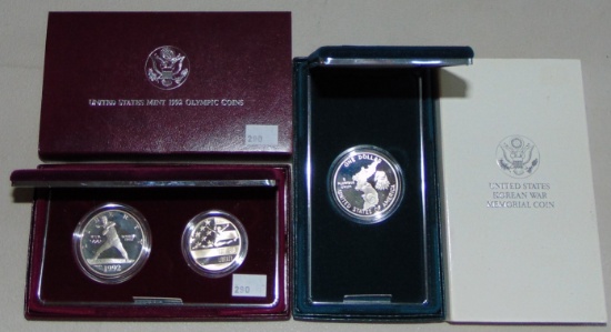1991 Korean War Proof Silver Dollar. 1992 Olympics