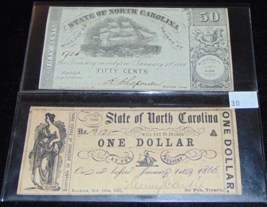 1962 N.C. 50¢ Note. 1861 N.C. $1. Note.