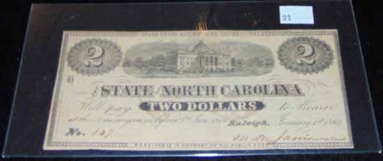 1963 North Carolina $2 Note.