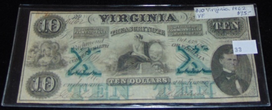 1962 Virginia $10  Treasury Note.