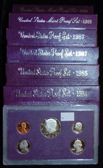 6 U.S. Proof Sets: 1984, 1985, 1987, 1987, 1988,