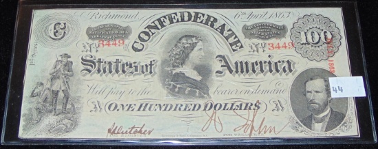 April 1863 $100 Confederate Note