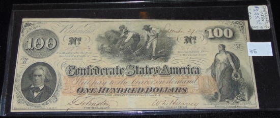 September 1862 $100 Confederate Note.