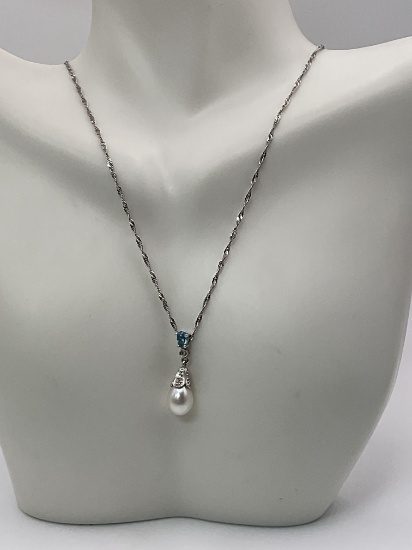 3.4g 14k WG Necklace Pearl 18in