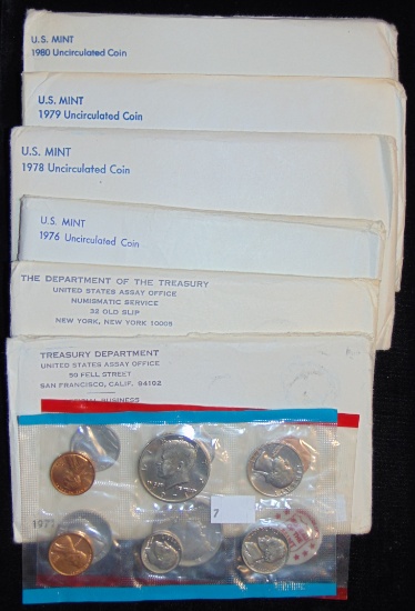 6 UNC. U.S. Coin Sets: 1971, 1972, 1976, 1978,
