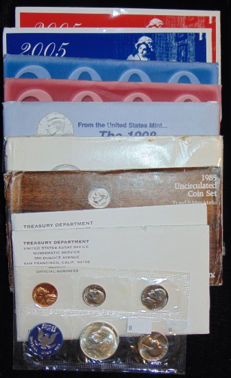 7 UNC. U.S. Coin Sets: 1965(SMS), 1968, 1985,