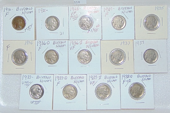 14 Buffalo Nickels 1916-1938-D (not consecutive).