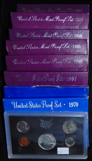 8 U.S. Proof Sets: 1968, 1970, 1987, 2 1988, 1989,
