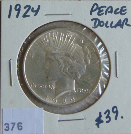 1924 Peace Dollar AU+.
