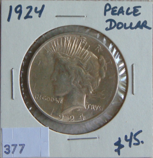 1924 Peace Dollar AU+.