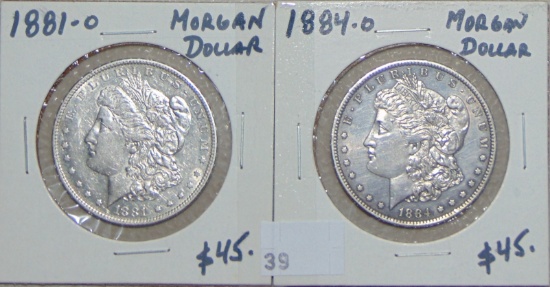 1881-O, 1884-O Morgan Dollars.