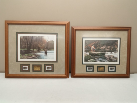 (2Pcs.) PA TROUT/SALMON STAMP FRAMED ARTWORK SETS