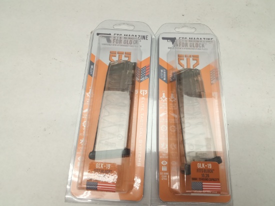 (2Pcs.) ETS GLOCK 19 & 26 15RD 9MM MAGAZINES