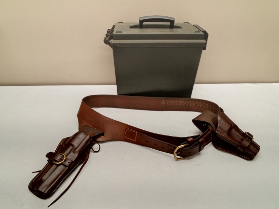 43"- 48" LEATHER GUN BELT WITH TWO HOLSTERS