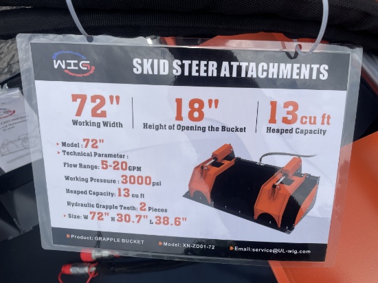 New WIG Quick Attach 72' Grapple Bucket