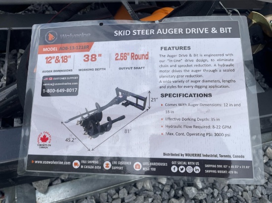 (2X) New Wolverine Quick Attach Auger Drive W/Bits