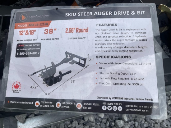 (2X) New Wolverine Quick Attach Auger Drive W/Bits
