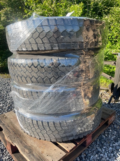 Lot Of (4) Used Michelin 10R22.5 Tires W/ Rims