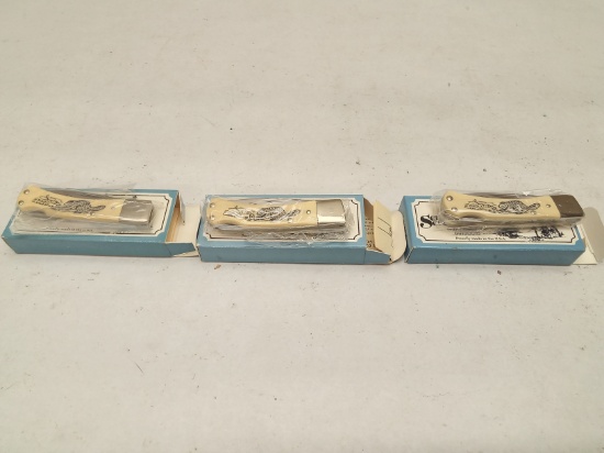 (3Pcs.) NOS SCHRADE SCRIMSHAW 513SC FOLDING KNIVES