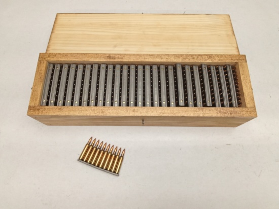 (500 RDS.) 5.56MM AMMO, ON STRIPPER CLIPS IN CRATE