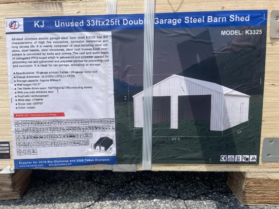 New KJ 33X25' Double Garage Steel Barn Shed