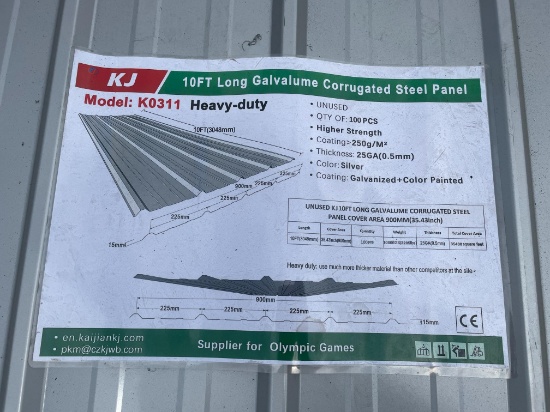 New Skid Lot Of (100) Pcs KJ 10' Metal Roofing