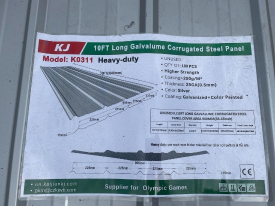 New Skid Lot Of (100) Pcs KJ 10' Metal Roofing