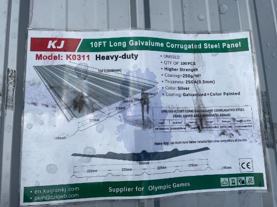 New Skid Lot Of (100) Pcs KJ 10' Metal Roofing