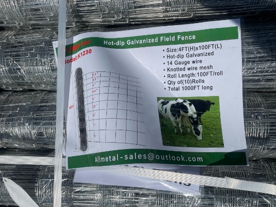 New Allmetal 4'X100' Galvanized Field Fence