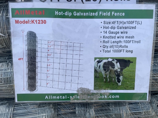 New Allmetal (10) Rolls 4X100' Field Fence
