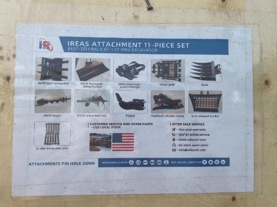 New IR 11 PC Set Of Mini Excavator Attachments