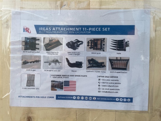 New IR 11 PC Set Of Mini Excavator Attachments