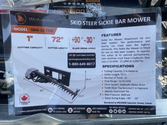 (4X)  Wolverine 72" Quick Attach Sickle Bar Mower