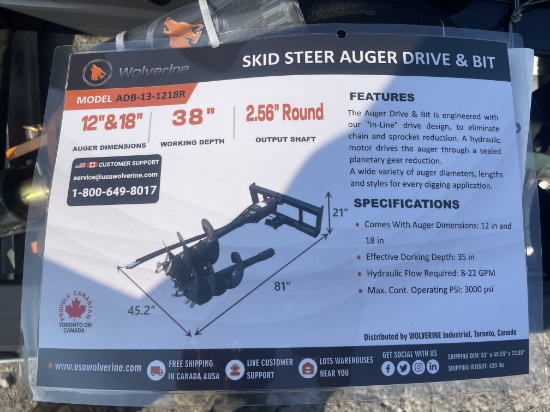 (2X) New Wolverine Quick Attach Auger Drive W/Bits
