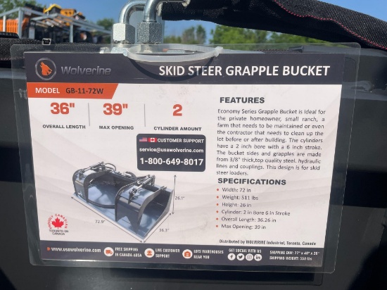 New Wolverine 72" Quick Attach Flat Bottom Bucket