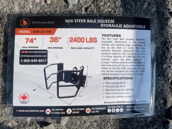 New Wolverine Quick Attach Hydraulic Bale Hugger