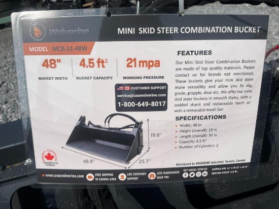 New Wolverine 48" Mini Quick Attach Combi Bucket