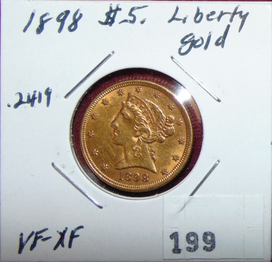 1898 $5 Gold Liberty Head VF-XF.