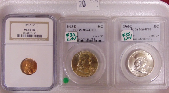 Variety: (2) Franklin Half Dollars. 1939S Cent.