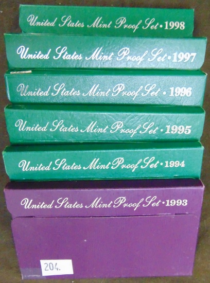 (6) U.S. Mint Proof Sets: 1993-1998.
