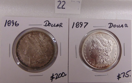 1896-O, 1897 Morgan Dollars.