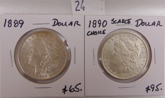 1889, 1890 Morgan Dollars.