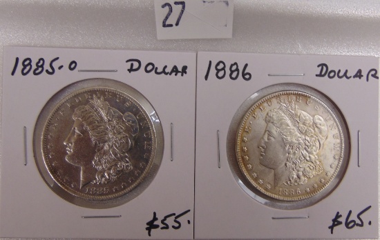 1885-O, 1886 Morgan Dollars.